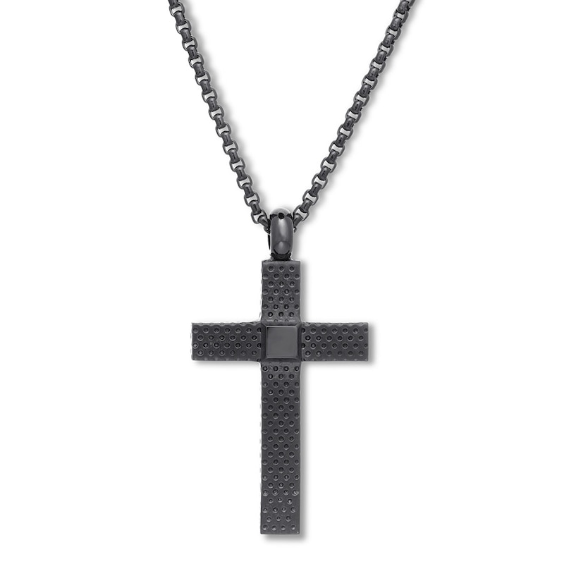 Cross Necklace Black Ion-Plated Stainless Steel 24"