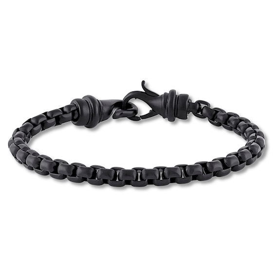 Black Ion-Plated Solid Stainless Steel Box Chain Bracelet 8.5"