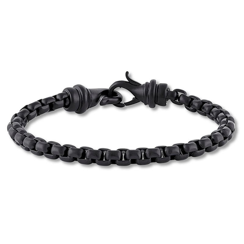 Main Image 1 of Black Ion-Plated Solid Stainless Steel Box Chain Bracelet 8.5&quot;