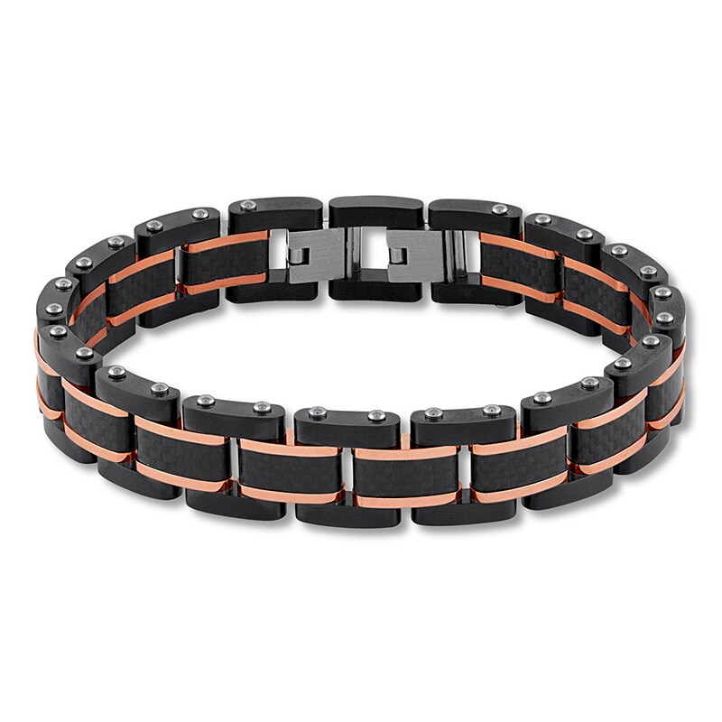 Main Image 1 of Men's Bracelet Stainless Steel/Black & Rose Ion-Plating 8.5&quot;