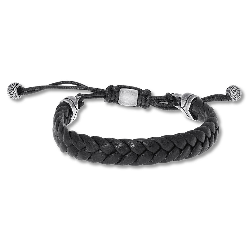 Main Image 1 of Men's Leather Bracelet Stainless Steel 9.5&quot;