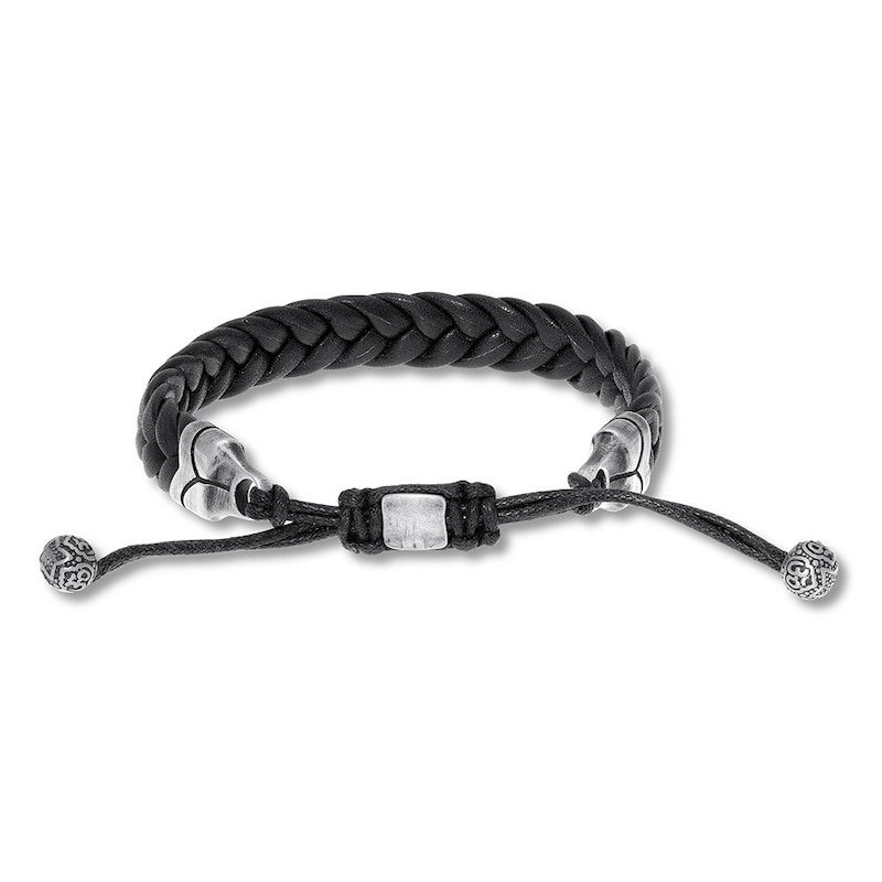 Men's Leather Bracelet Stainless Steel 9.5