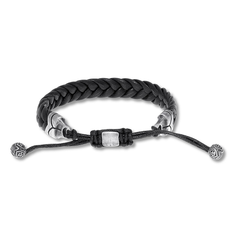 Main Image 2 of Men's Leather Bracelet Stainless Steel 9.5&quot;