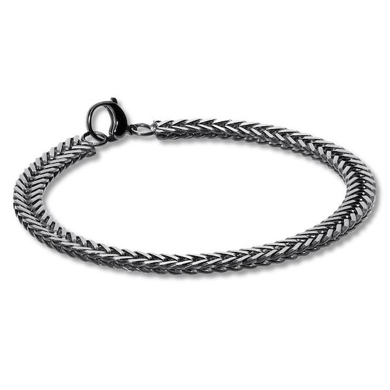 Wheat Chain Solid Stainless Steel Bracelet Black Ion Plating 8.5"