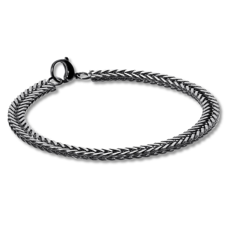 Solid Wheat Chain Stainless Steel Bracelet Black Ion Plating 8.5"
