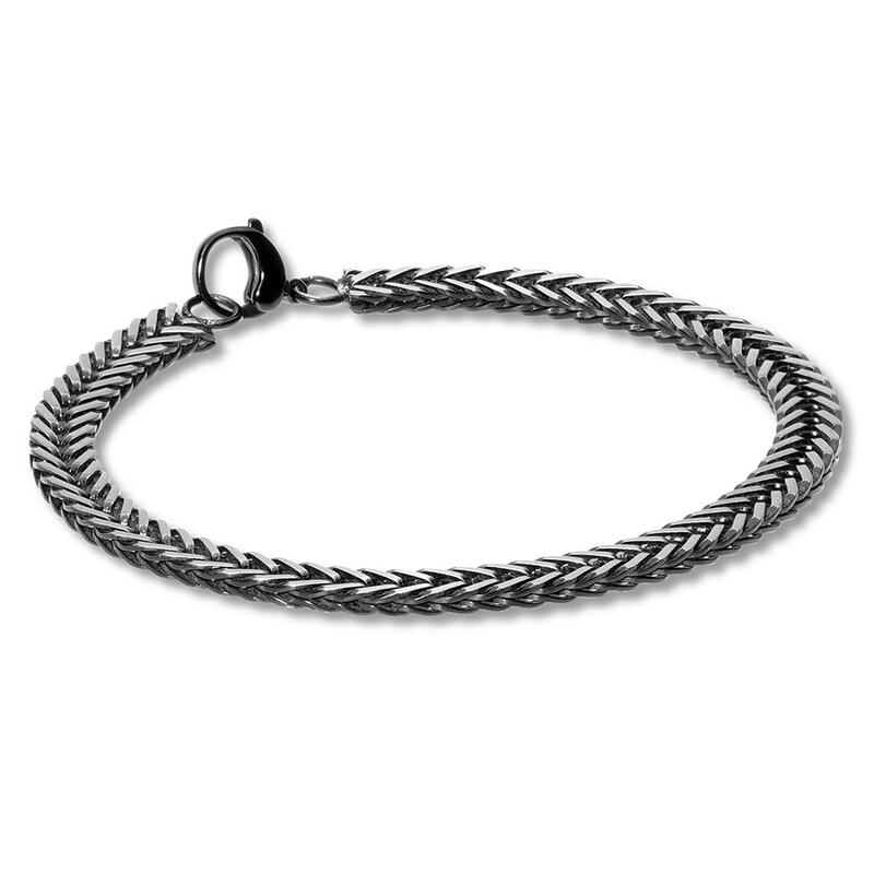 Main Image 1 of Wheat Chain Solid Stainless Steel Bracelet Black Ion Plating 8.5&quot;
