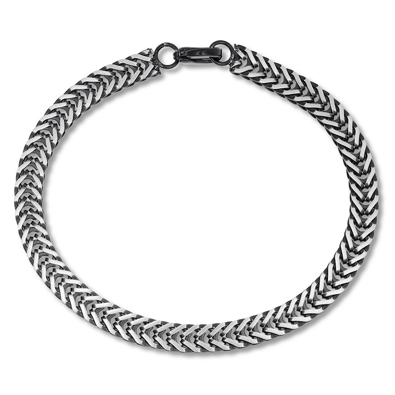 Solid Wheat Chain Stainless Steel Bracelet Black Ion Plating 8.5"