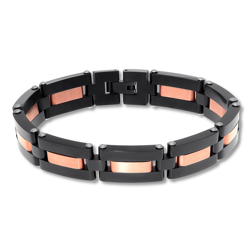 Main Image 1 of Men's Stainless Steel Bracelet Black/Gold-Tone Ion-Plated 8.75&quot;