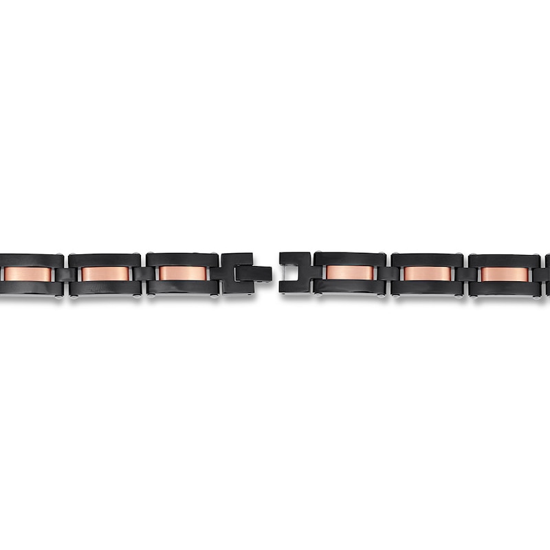 Main Image 2 of Men's Stainless Steel Bracelet Black/Gold-Tone Ion-Plated 8.75&quot;