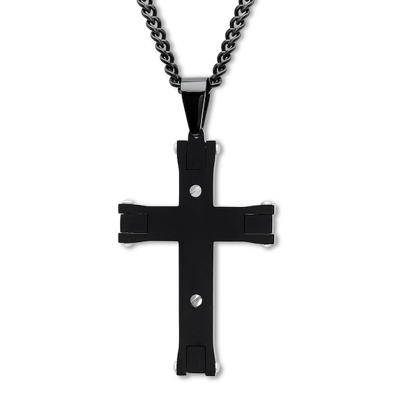 Men's Cross Necklace Black & Blue IonPlated Stainless Steel Kay