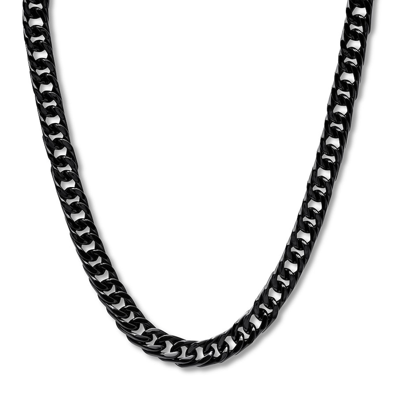 Main Image 1 of Black Ion-Plated Solid Stainless Steel Curb Link Necklace 24&quot;