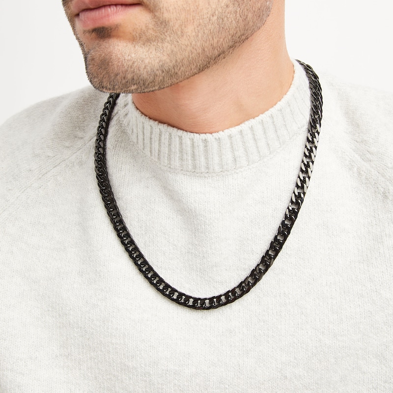 Main Image 3 of Black Ion-Plated Solid Stainless Steel Curb Link Necklace 24&quot;