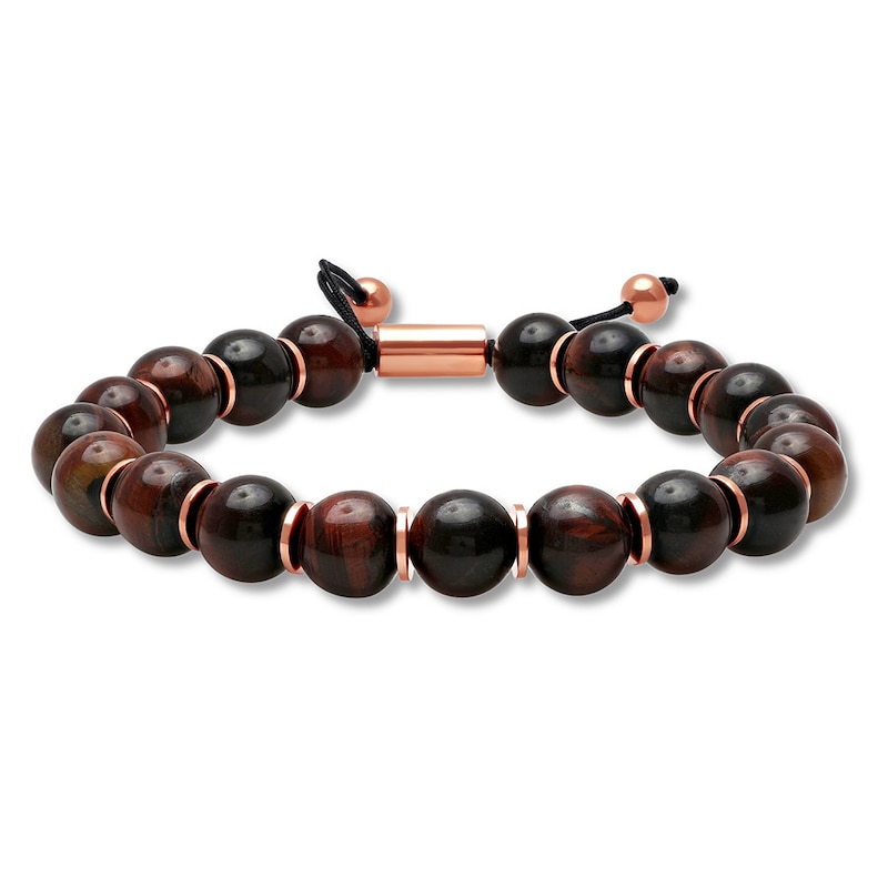Main Image 1 of Men's Tiger's Eye Quartz Beaded Bolo Bracelet Stainless Steel