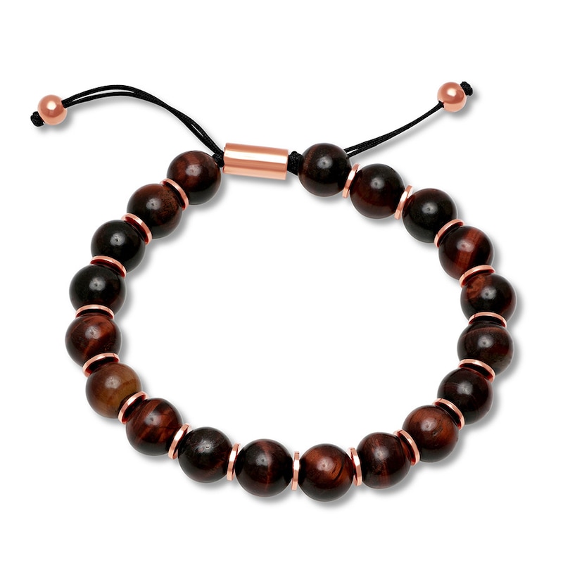 Main Image 2 of Men's Tiger's Eye Quartz Beaded Bolo Bracelet Stainless Steel