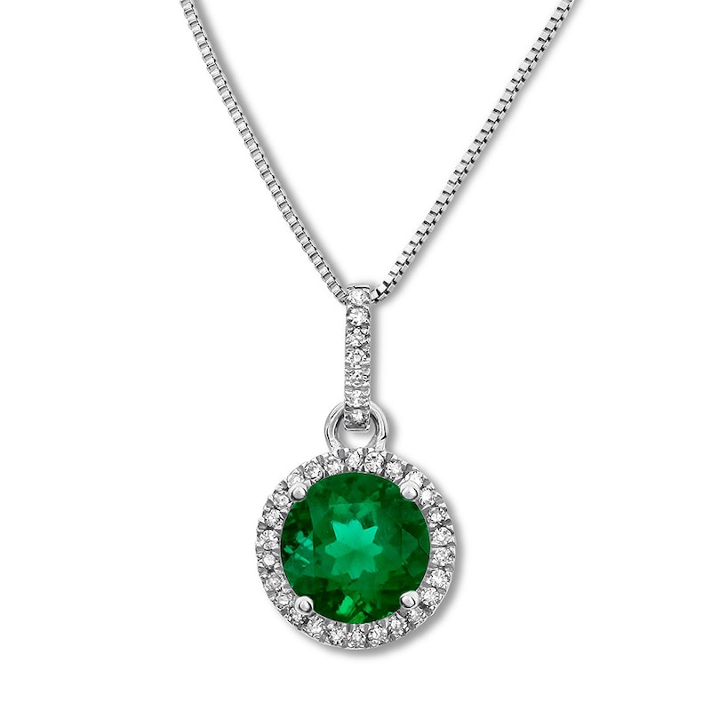 Main Image 1 of Lab-Created Emerald Necklace Sterling Silver