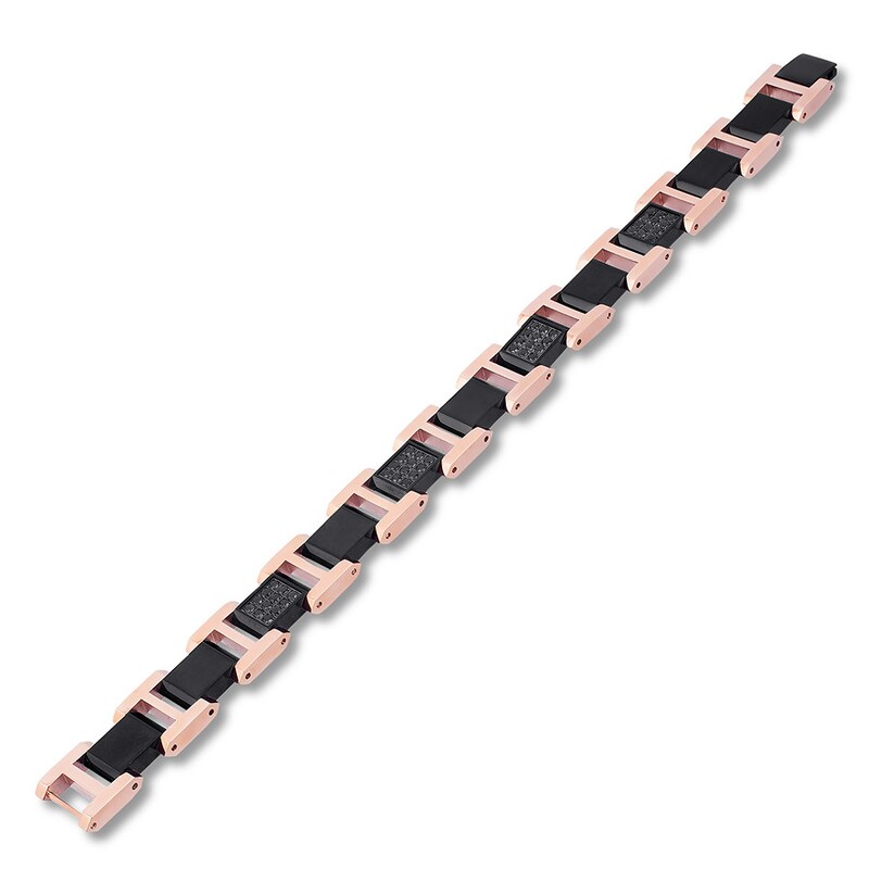 Main Image 2 of Men's Black Sapphire Bracelet Stainless Steel/Ion-Plating 8.5&quot;