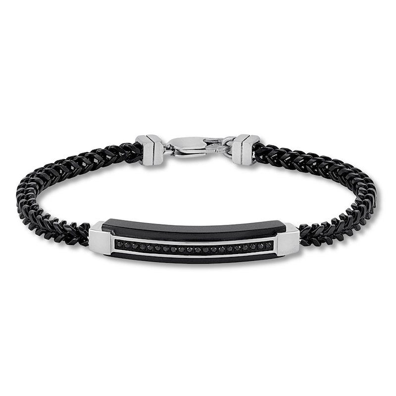 Main Image 1 of Men's Black Diamond Bracelet 1/5 ct tw Stainless Steel 8.5&quot;
