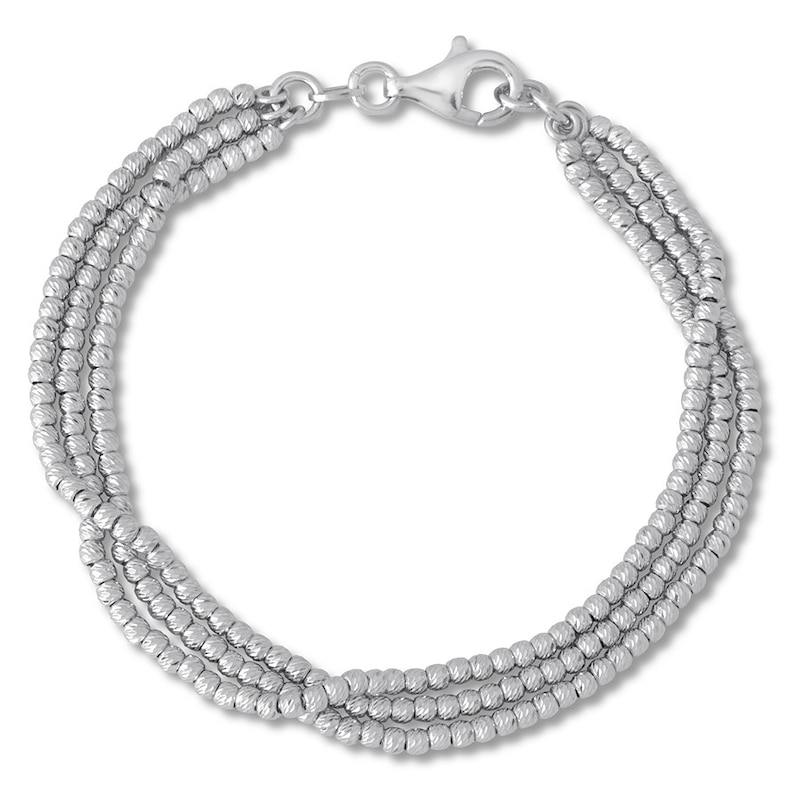 Textured Bead 3-Strand Bracelet Sterling Silver 7.5"
