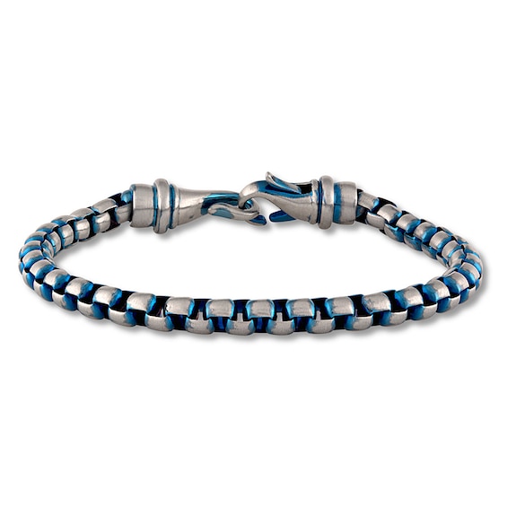 Solid Chain Bracelet Stainless Steel/Blue Ion-Plating 8.5