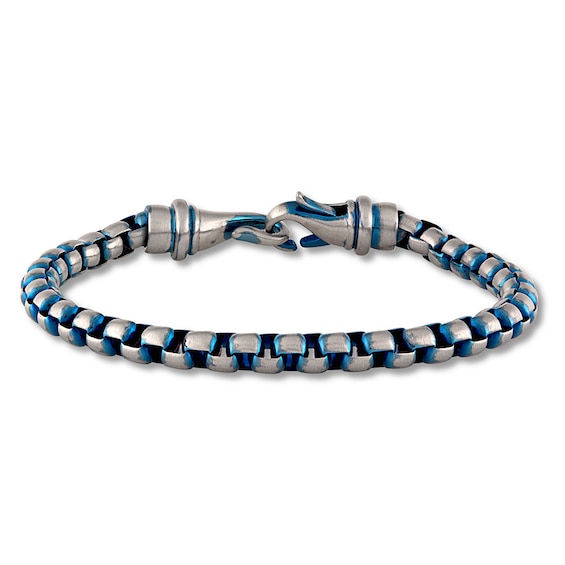 Chain Bracelet Solid Stainless Steel/Blue Ion-Plating 8.5