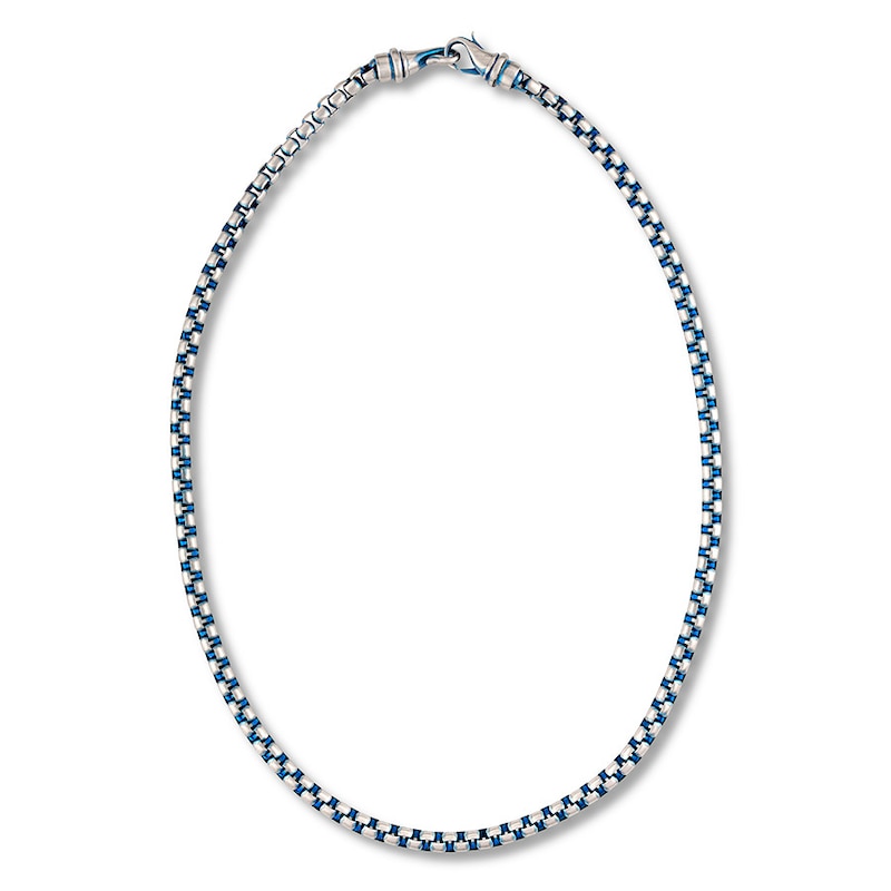 Solid Chain Necklace Stainless Steel & Blue Ion-Plating 22.25"