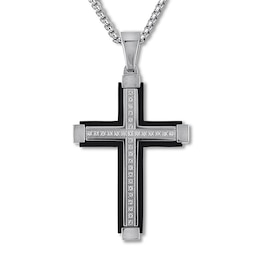 Men's Diamond Cross Necklace 1/6 ct tw Stainless Steel 22&quot;