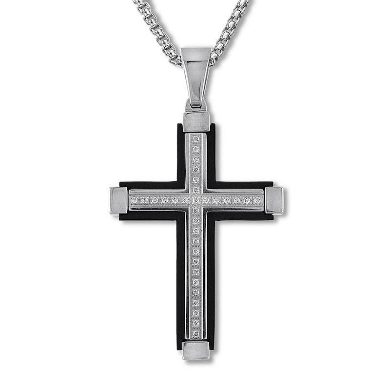 Diamond Cross Necklace 1/6 ct tw Stainless Steel 22"