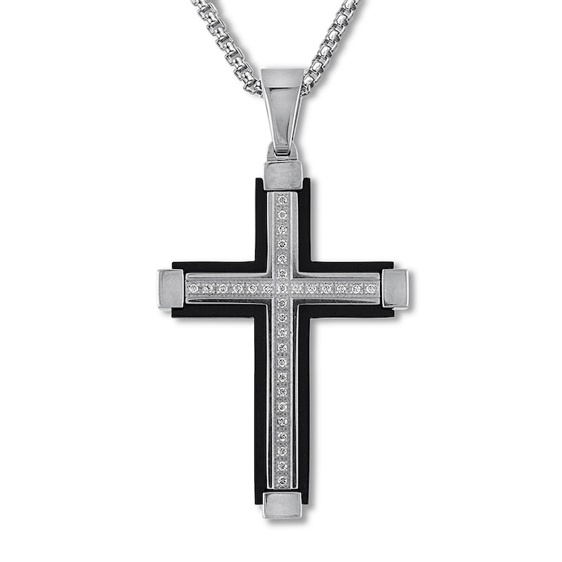 Main Image 1 of Diamond Cross Necklace 1/6 ct tw Stainless Steel 22&quot;