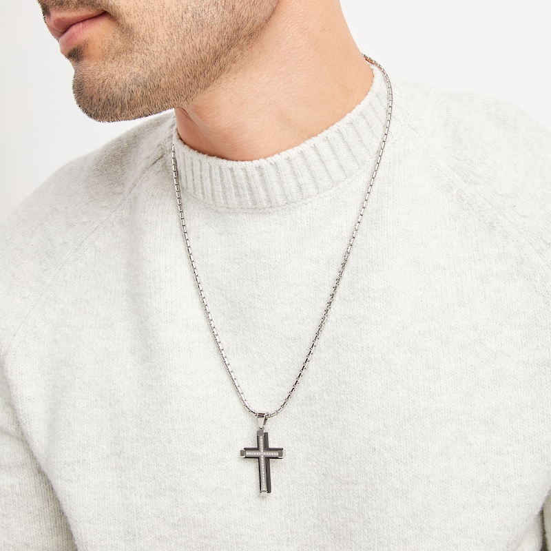 Main Image 2 of Diamond Cross Necklace 1/6 ct tw Stainless Steel 22&quot;
