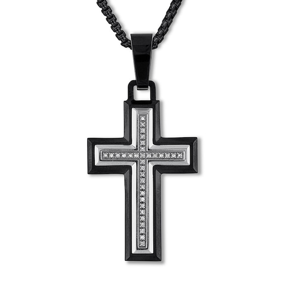 Kay Men's Diamond Cross Necklace 1/10 ct tw Stainless Steel 22"