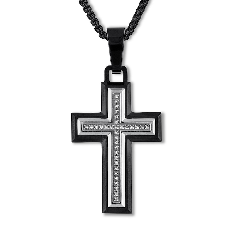 Main Image 1 of Diamond Cross Necklace 1/10 ct tw Stainless Steel 22&quot;
