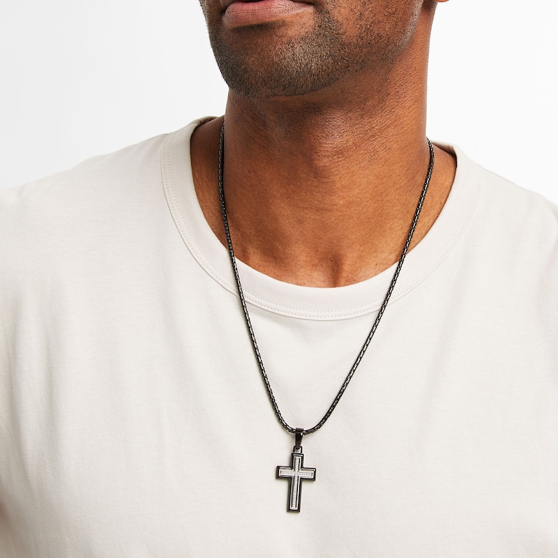 Stainless Steel Small Cross Necklace Black String