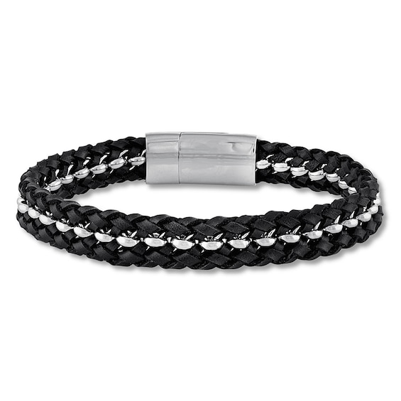 Men's Leather and Stainless Steel Bracelet 8.5"