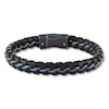 Thumbnail Image 1 of Men's Leather and Blue Ion-Plated Stainless Steel Bracelet 8.5&quot;