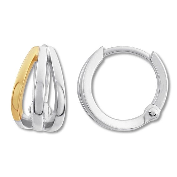 Kay Petite Hoop Earrings Sterling Silver/10K Yellow Gold