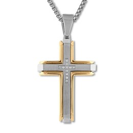 Men's Diamond Cross Necklace 1/10 ct tw Stainless Steel 22&quot;