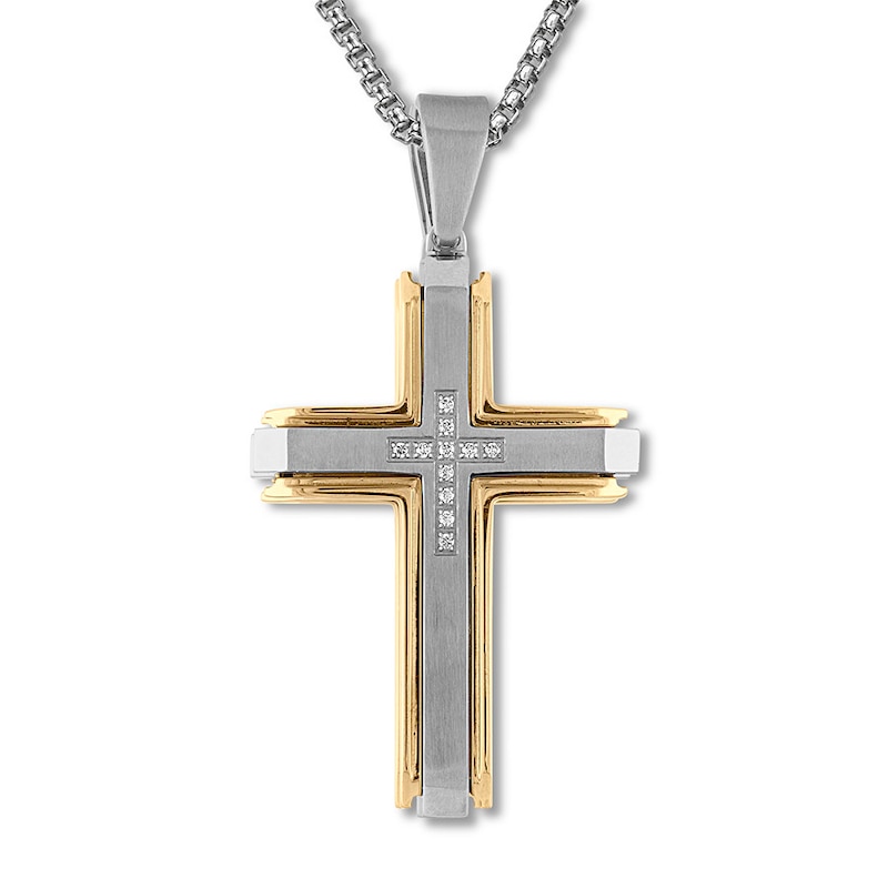 Men's Diamond Cross Necklace 1/10 ct tw Stainless Steel 22"