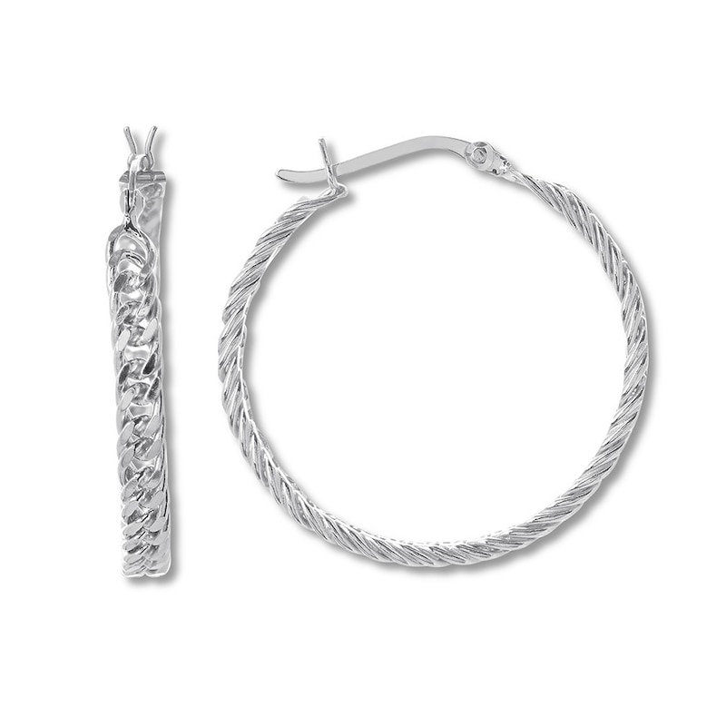 Main Image 1 of Chain Design Hoop Earrings Sterling Silver