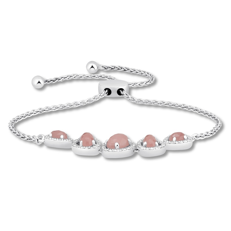 Main Image 1 of Rose Quartz & White Topaz Bolo Bracelet Sterling Silver