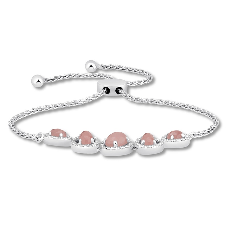 Rose Quartz & White Topaz Bolo Bracelet Sterling Silver