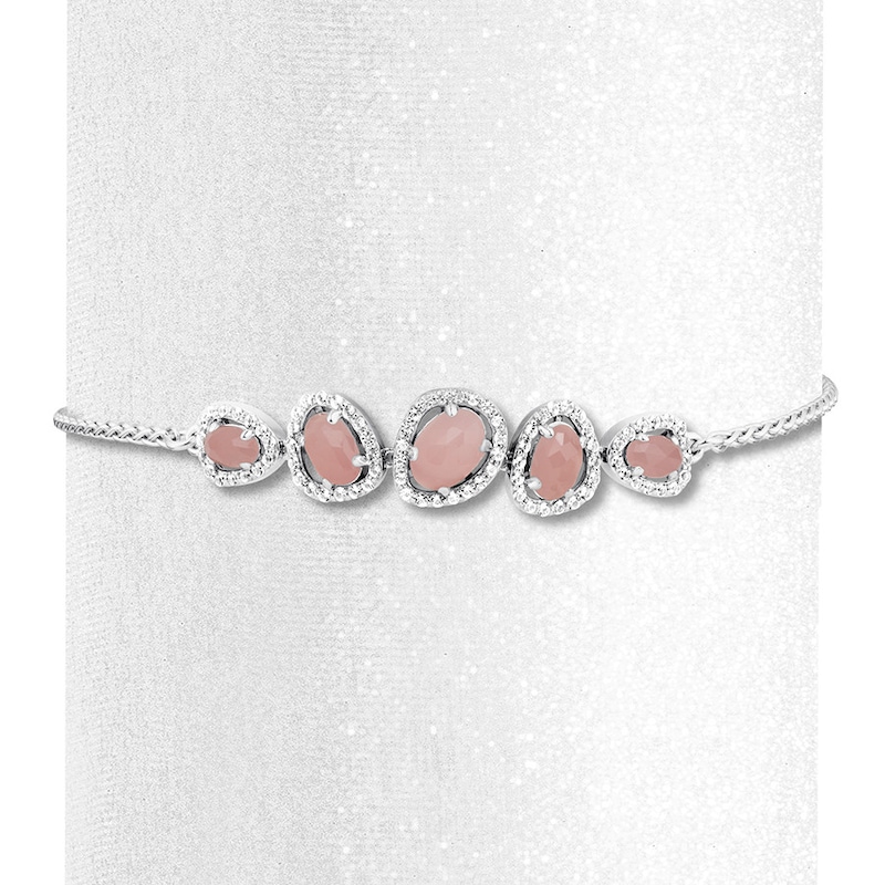 Main Image 2 of Rose Quartz & White Topaz Bolo Bracelet Sterling Silver