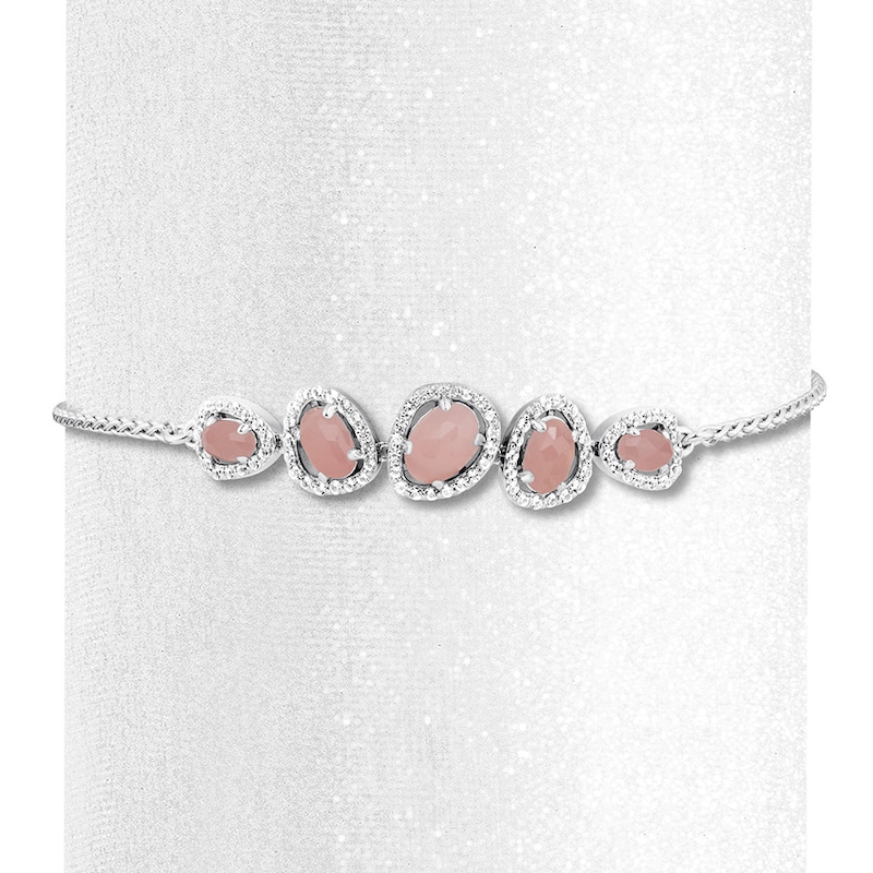 Rose Quartz & White Topaz Bolo Bracelet Sterling Silver