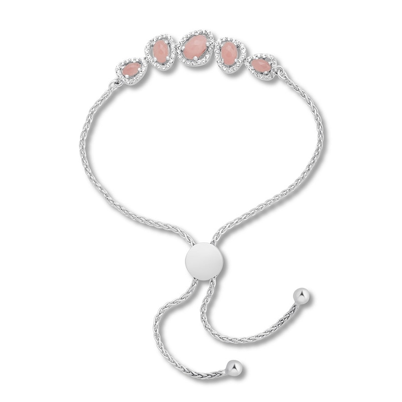 Rose Quartz & White Topaz Bolo Bracelet Sterling Silver