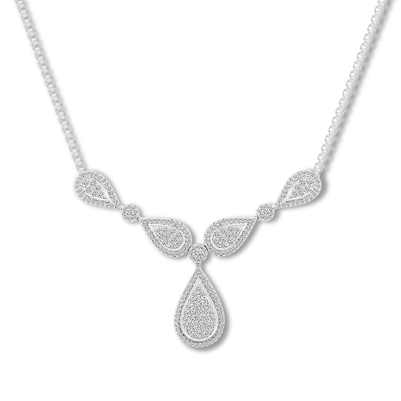 Diamond Teardrop Necklace 1 ct tw Round-cut Sterling Silver 18"