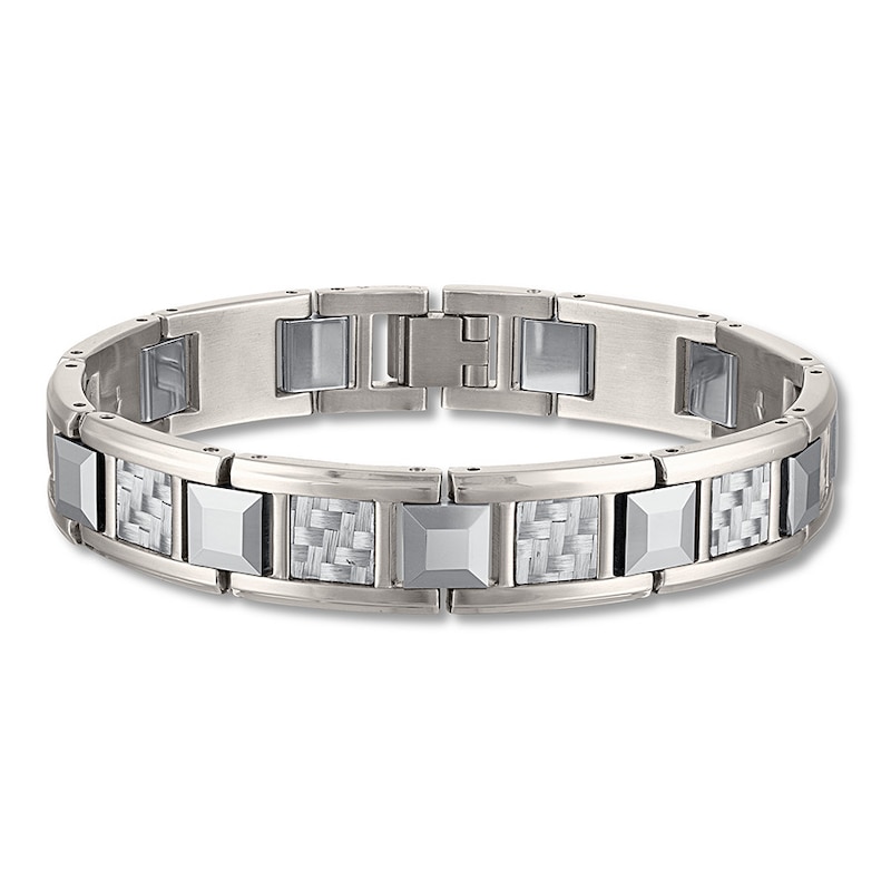 Main Image 1 of Men's Link Bracelet Stainless Steel/Gray Tungsten Carbide 8.5&quot;