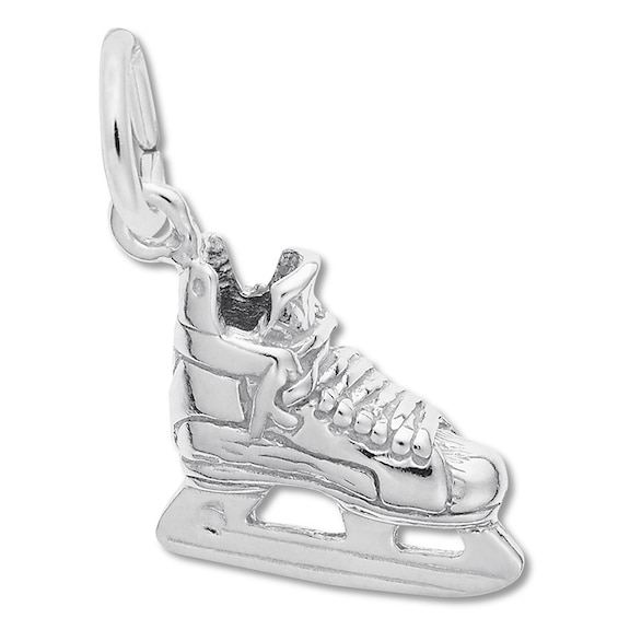 3D LOVELY SILVER & BLACK ICE SKATE BOOT CLIP  ON CHARM SILVER PLATE 