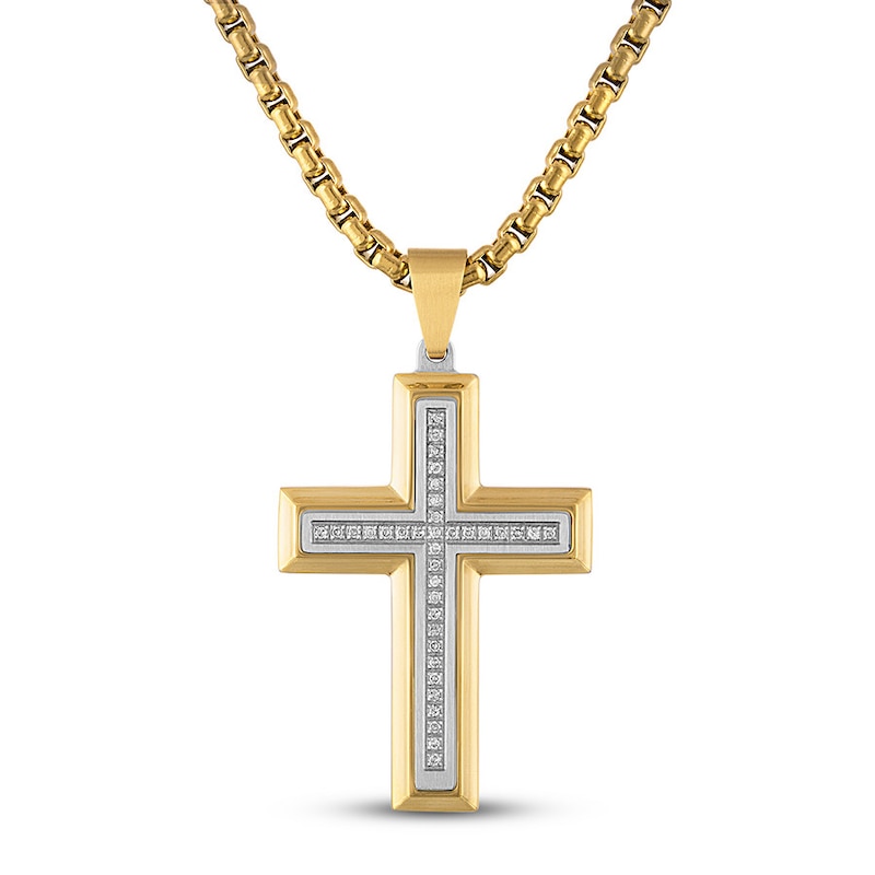 Men's Diamond Cross Necklace 1/5 ct tw Stainless Steel 22