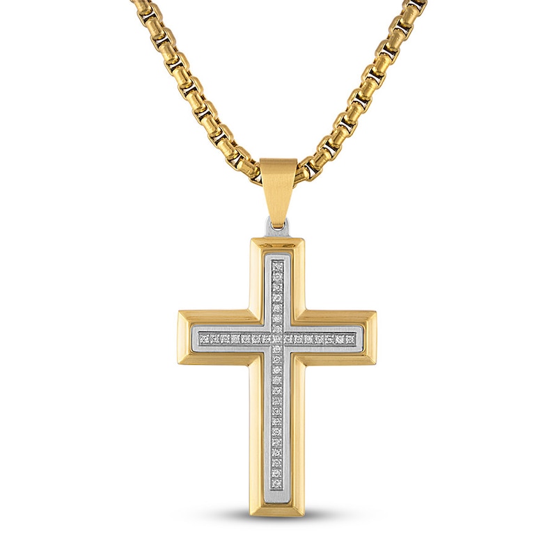 Main Image 1 of Men's Diamond Cross Necklace 1/5 ct tw Stainless Steel 22&quot;