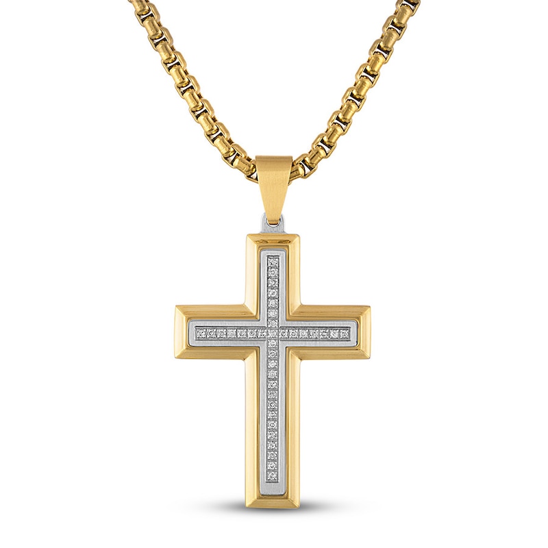 Men's Diamond Cross Necklace 1/5 ct tw Stainless Steel 22"