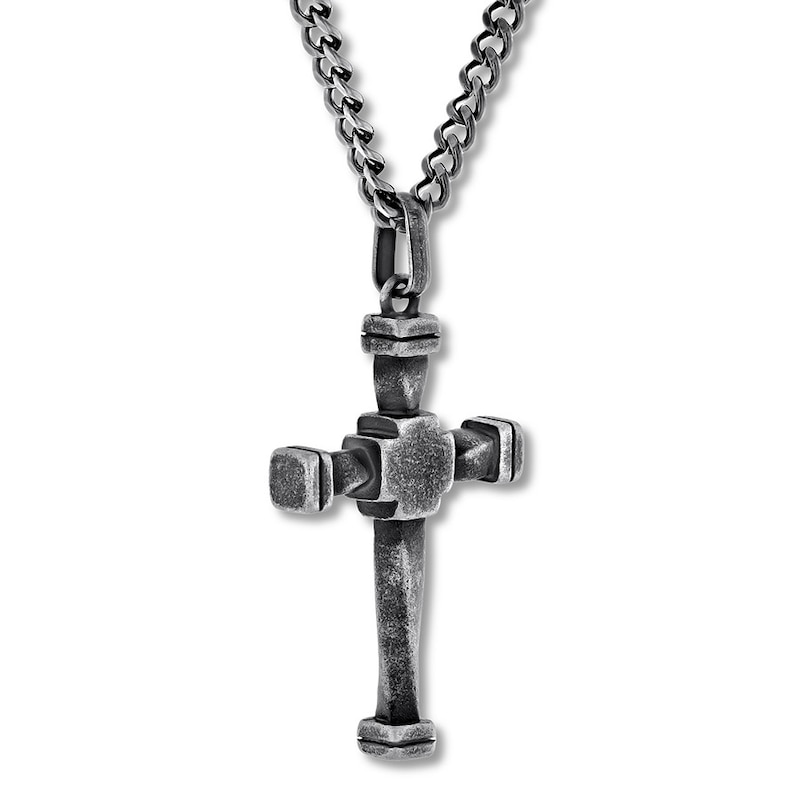 Main Image 2 of Men's Cross Necklace Stainless Steel 24&quot;